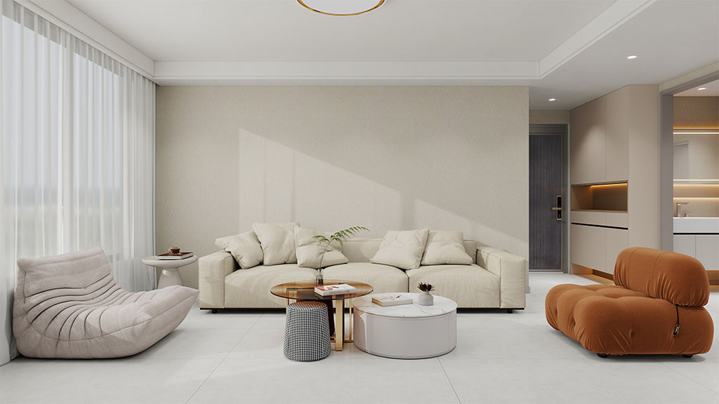 美轮美奂艺术涂料案例分享--湖北武汉-王家湾中央-奶油风三室一厅